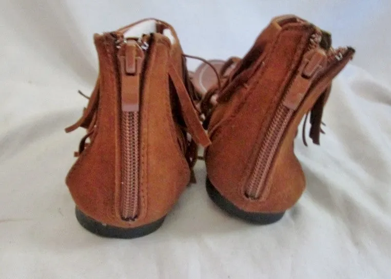 NEW Womens KALLI FRINGE Vegan LEATHER Flat Thong Sandals Shoes 7 BROWN Boho Indie