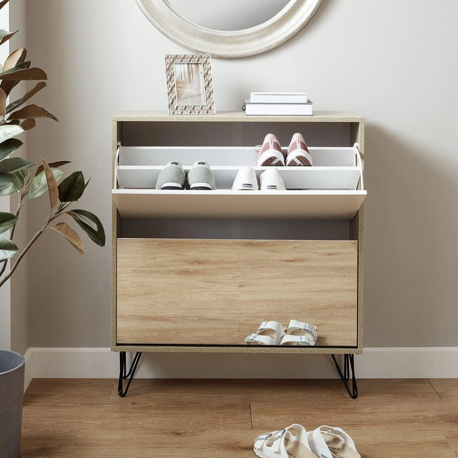 Outlet – Anderson shoe cabinet - 2 door - oak effect and white