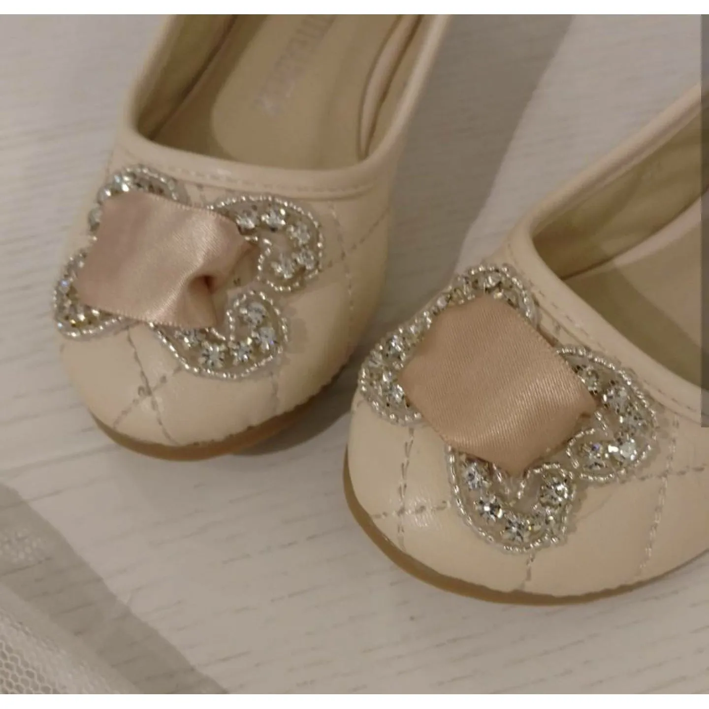 Petite Adele Satin Ribbon Flats In Ivory