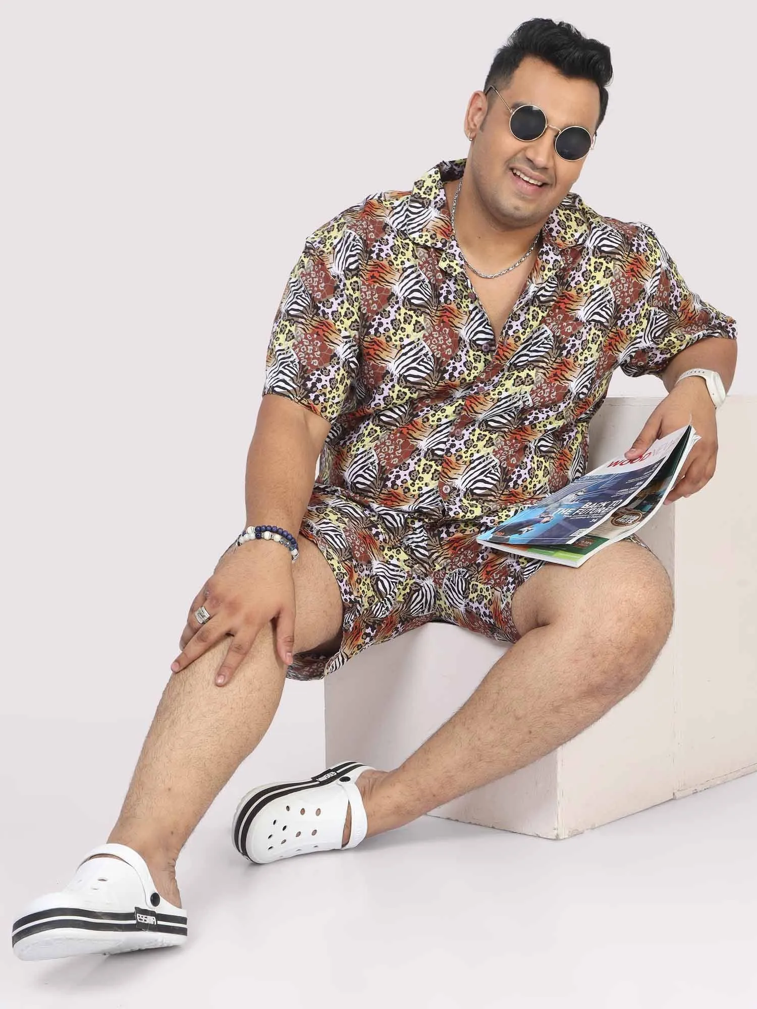 Plus Size Men Magic Leaf Digital Printed Half Co-Ords