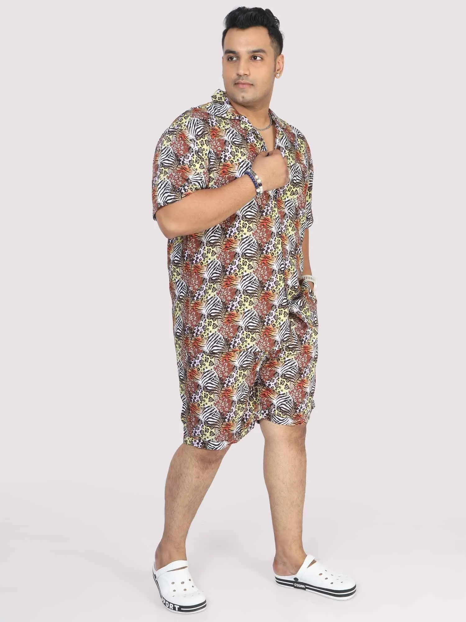 Plus Size Men Magic Leaf Digital Printed Half Co-Ords