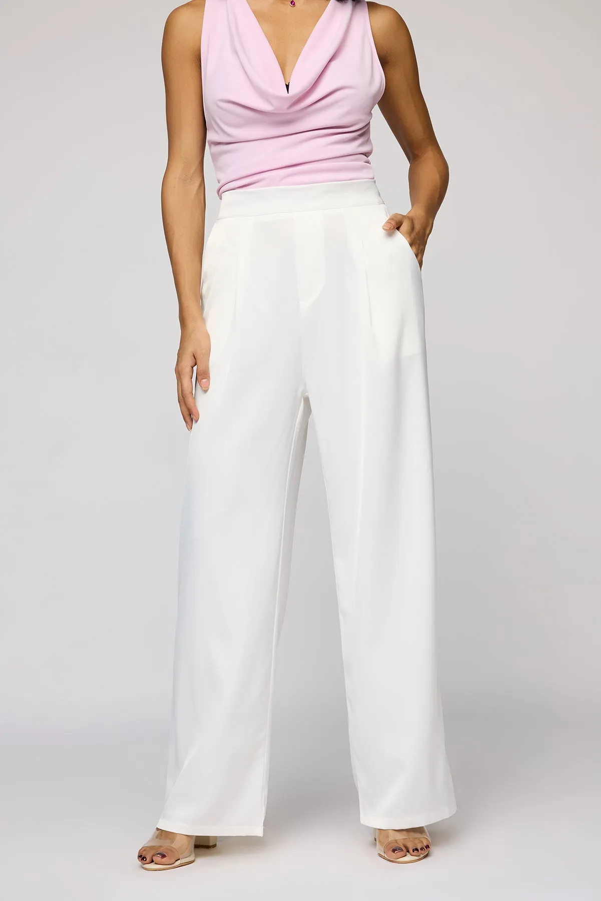 Polar White Satin Straight Korean Pants