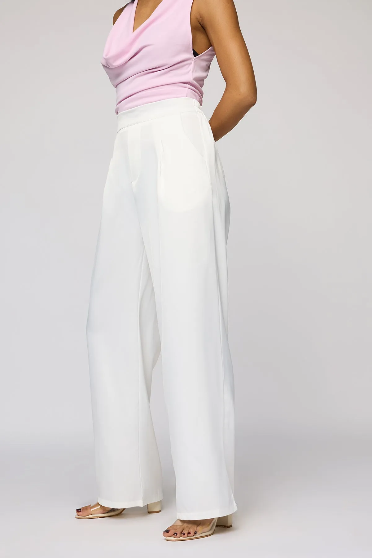 Polar White Satin Straight Korean Pants