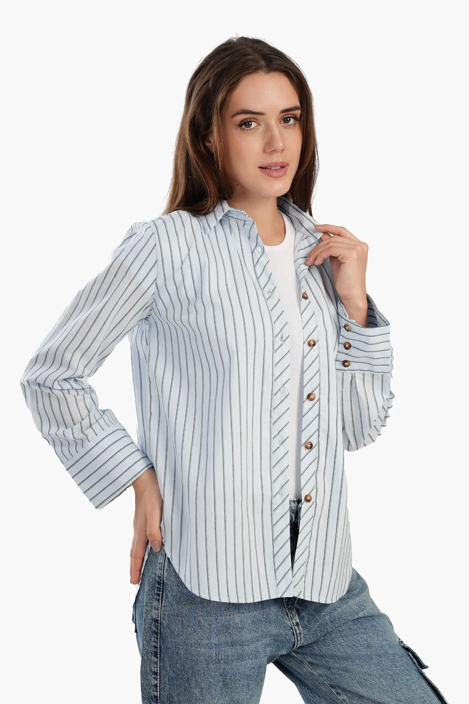 Poplin Blue Striped Shirt