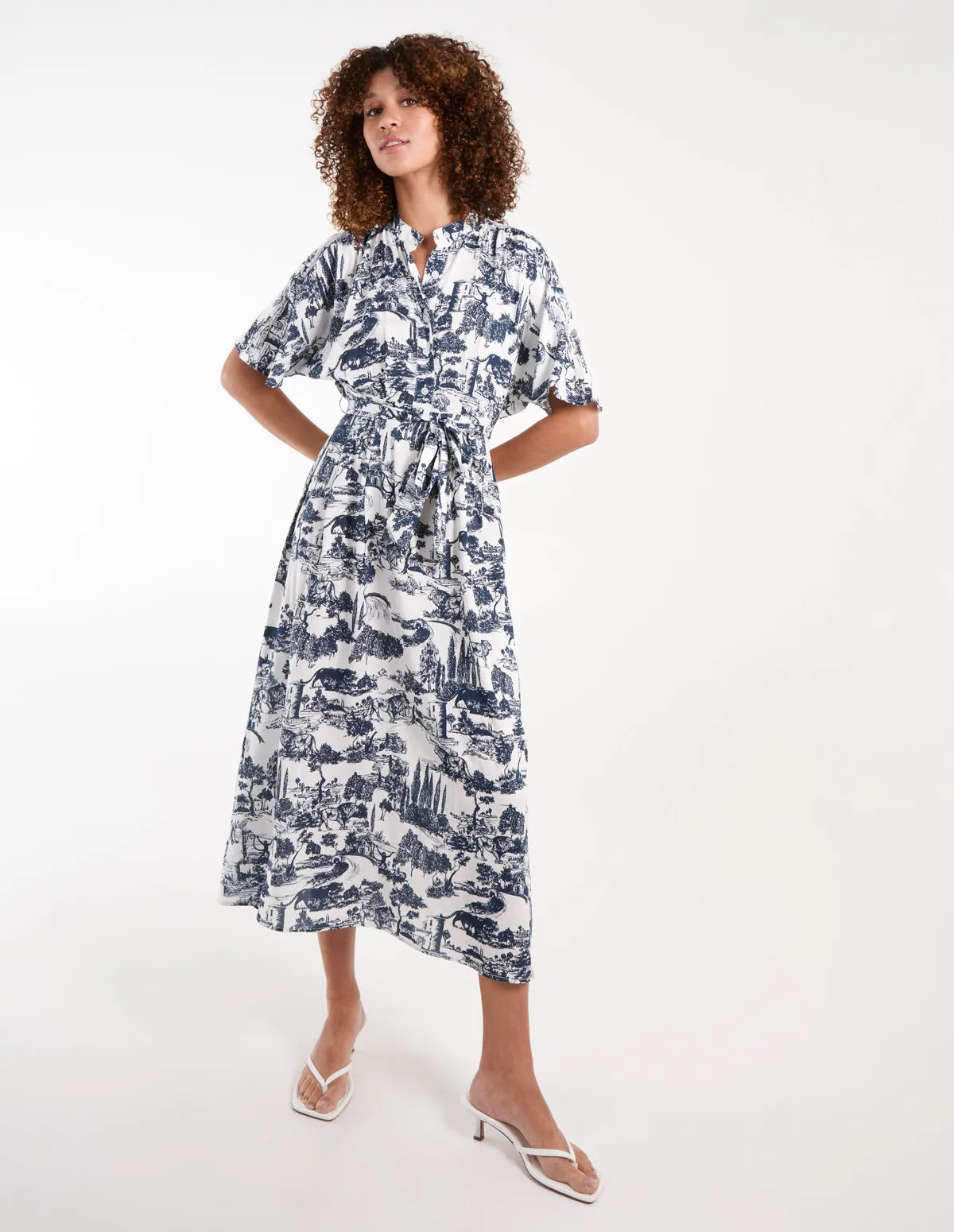 Porcelain Printed Belted Shirt Dress