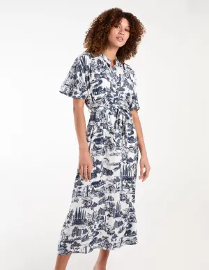 Porcelain Printed Belted Shirt Dress