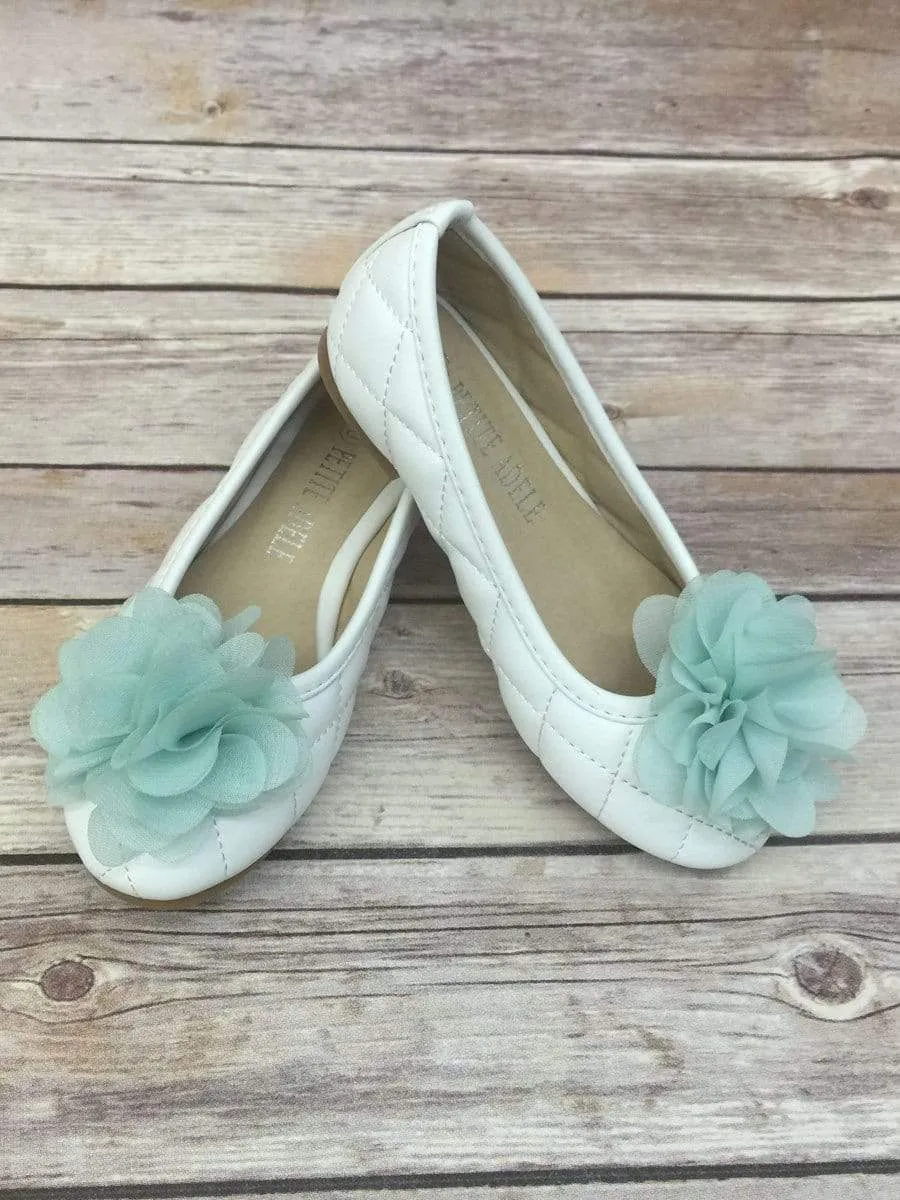 Quilted Flower Girl Shoes With Chiffon Flower