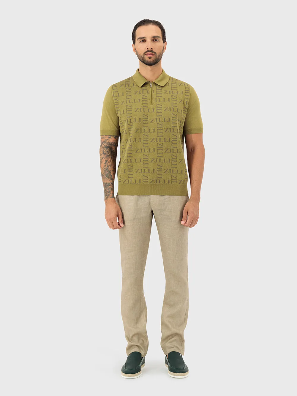 " Zipped Polo Shirt with Zilli Pattern"