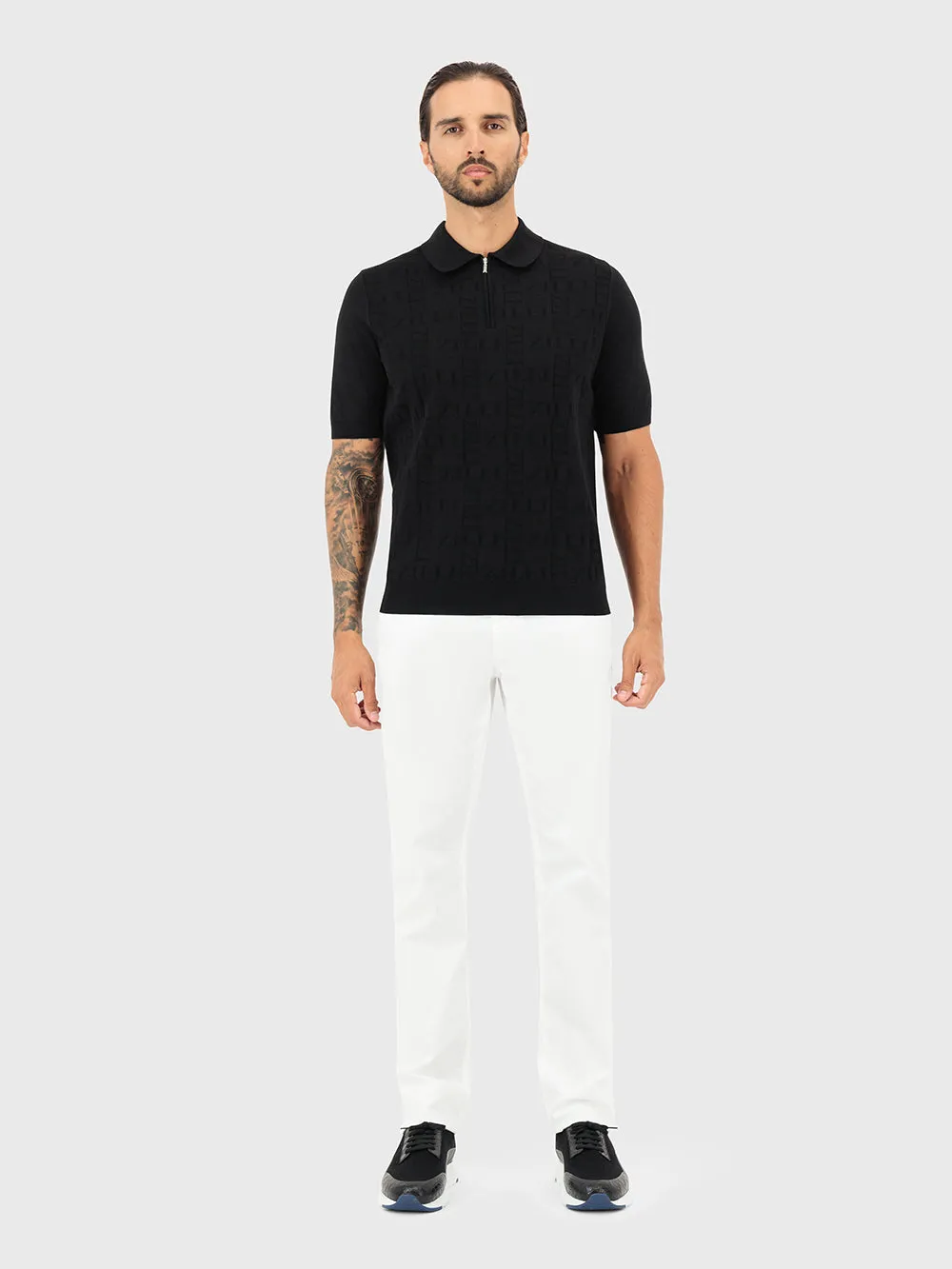 " Zipped Polo Shirt with Zilli Pattern"