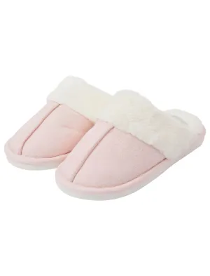 Rio Faux Suede Mule Slippers with Faux Fur Lining & Trim in Light Pink - Tokyo Laundry