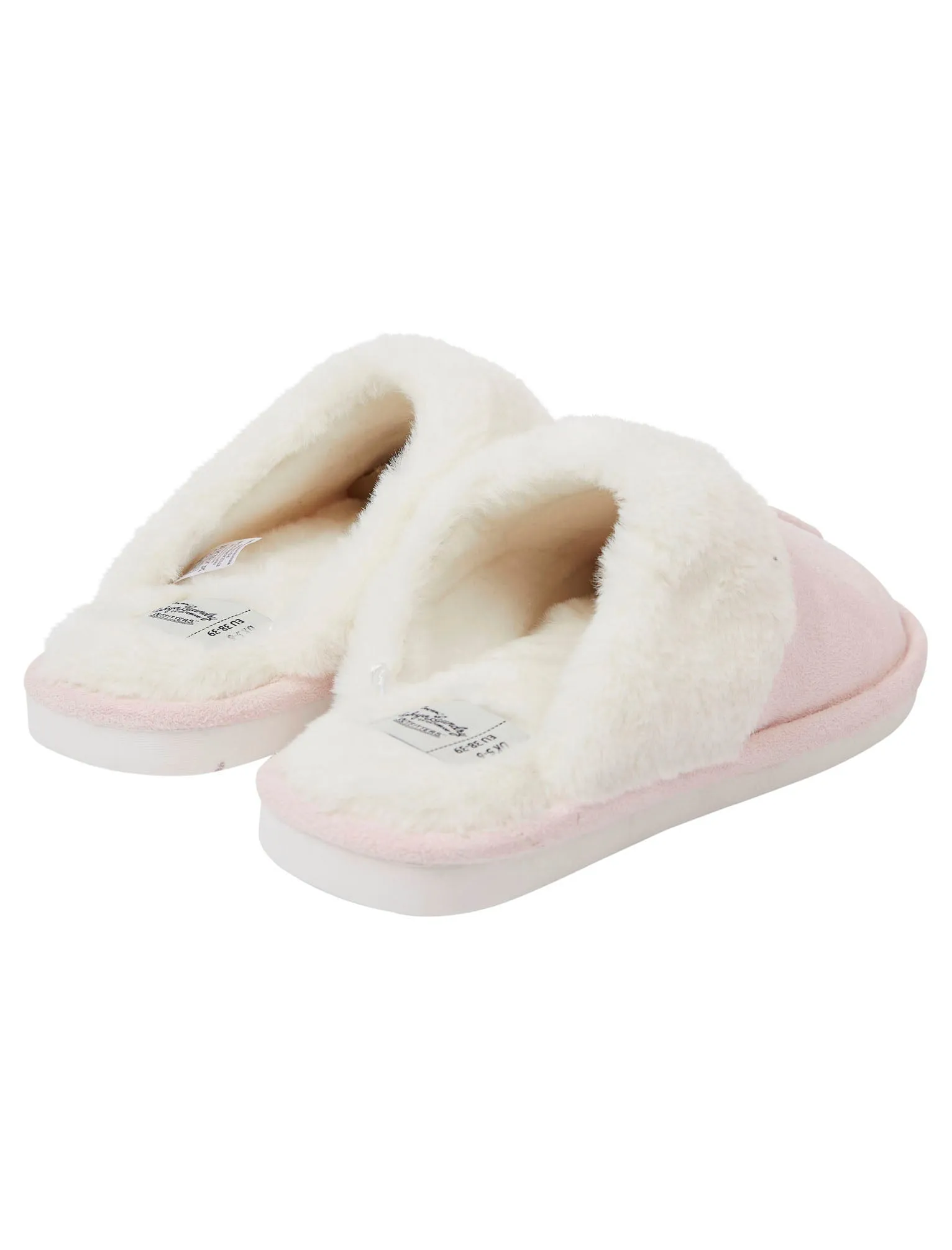 Rio Faux Suede Mule Slippers with Faux Fur Lining & Trim in Light Pink - Tokyo Laundry