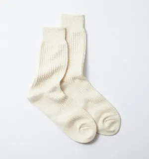 Rototo - Cotton Waffle Crew Socks - Raw White