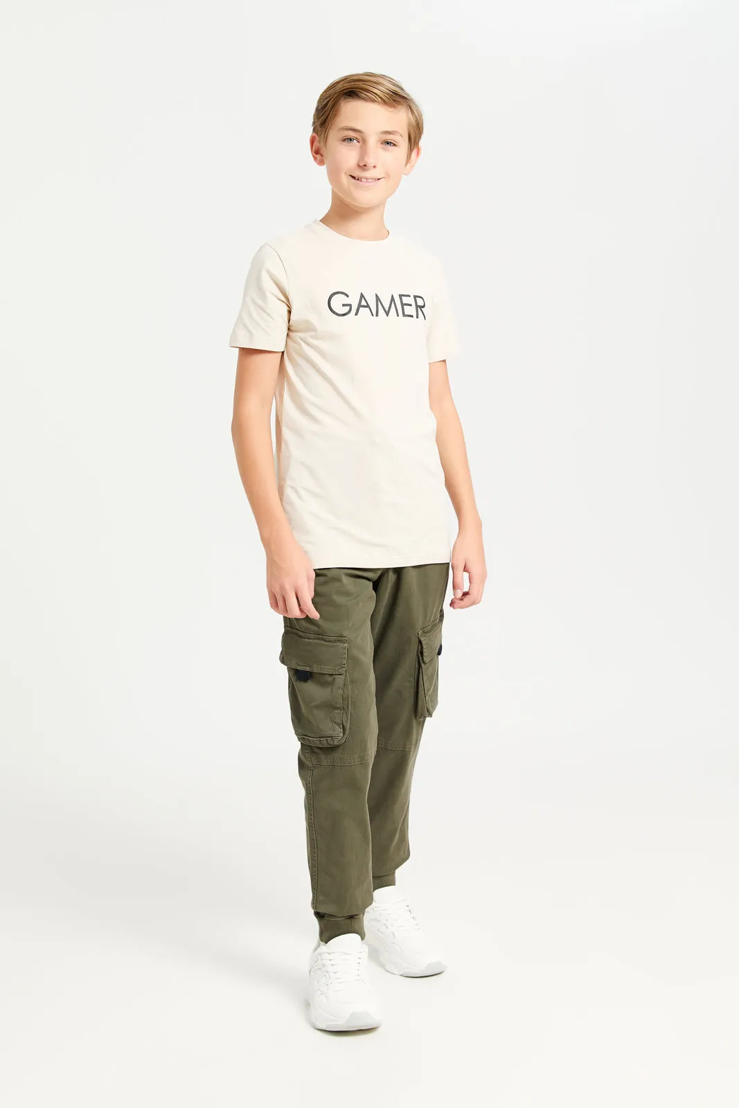 Senior Boys Olive Cargo Casual Trousers