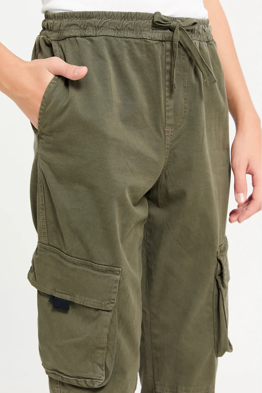 Senior Boys Olive Cargo Casual Trousers