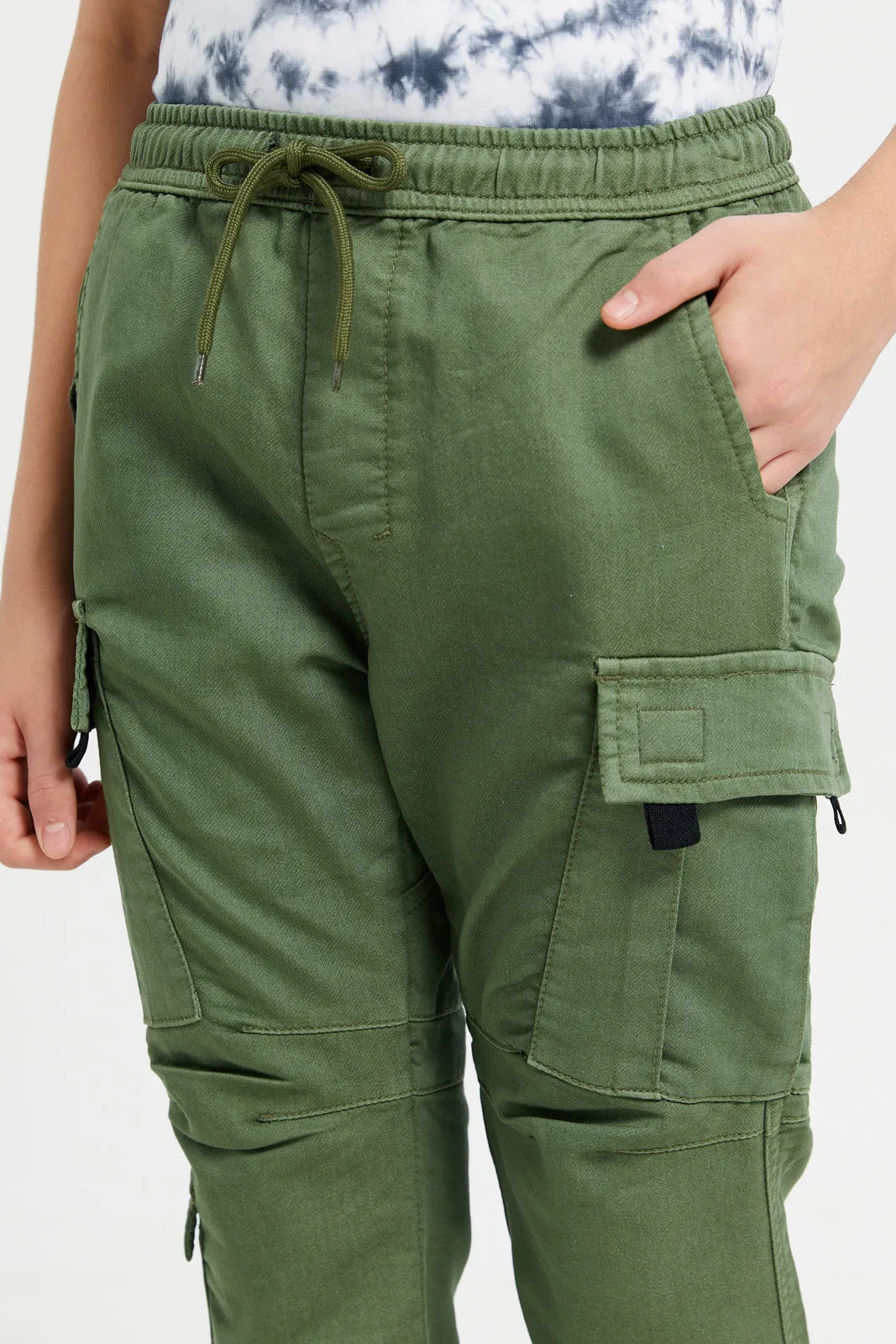 Senior Boys Olive Cargo Jogger Trousers