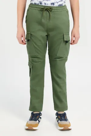 Senior Boys Olive Cargo Jogger Trousers