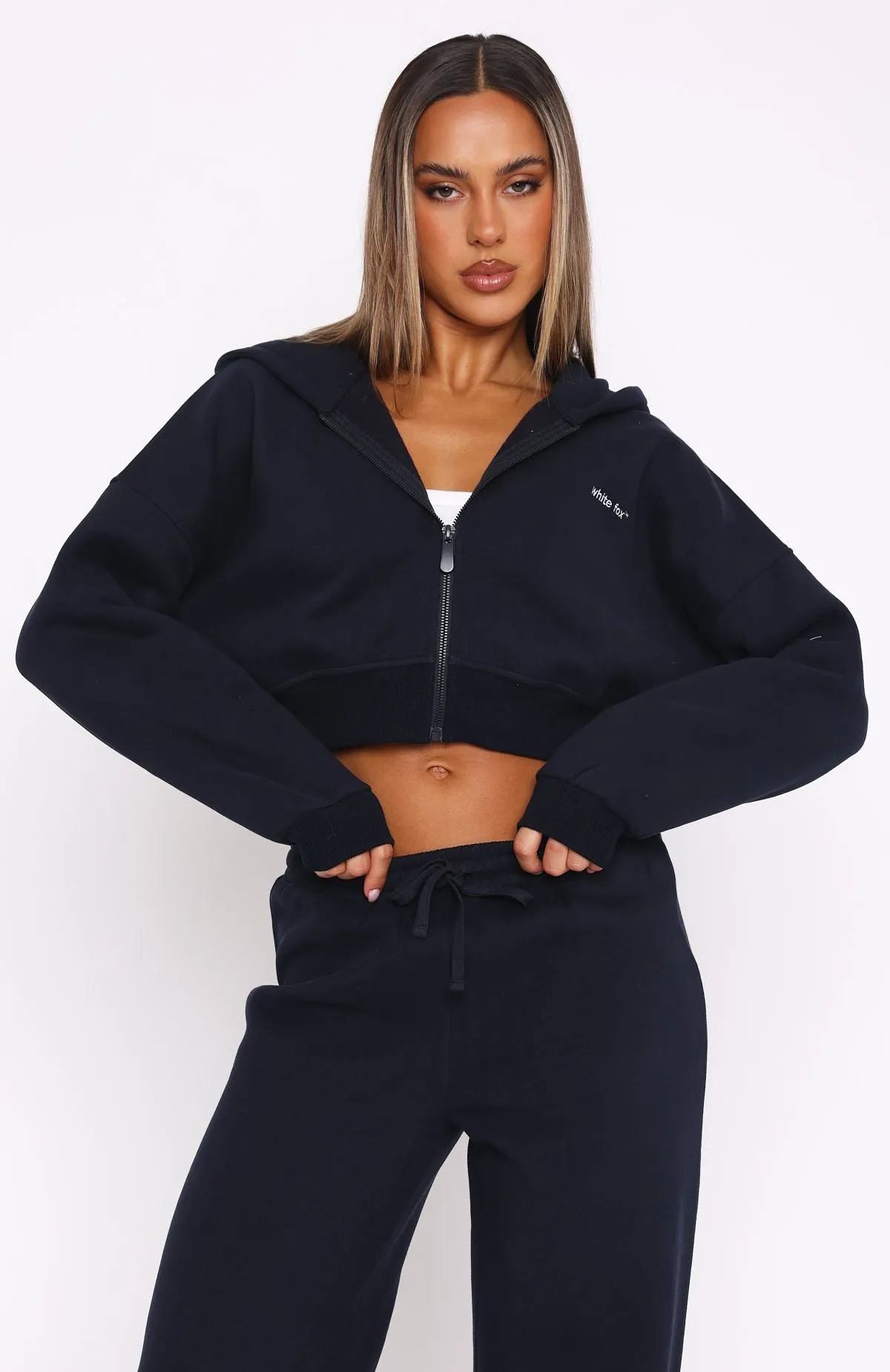 She's Effortless Cropped Hoodie Navy