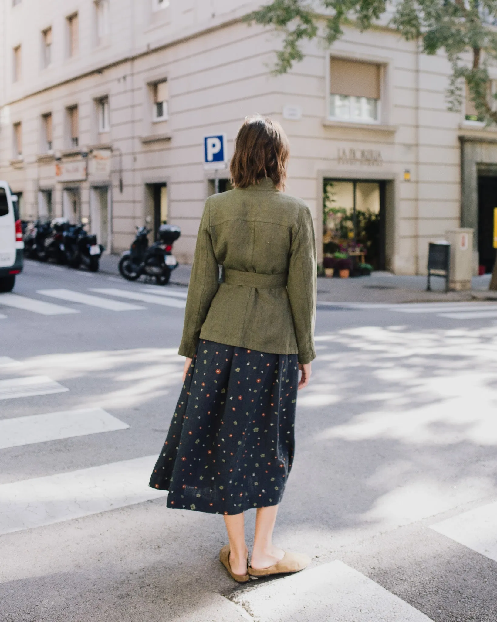 SION gathered linen skirt