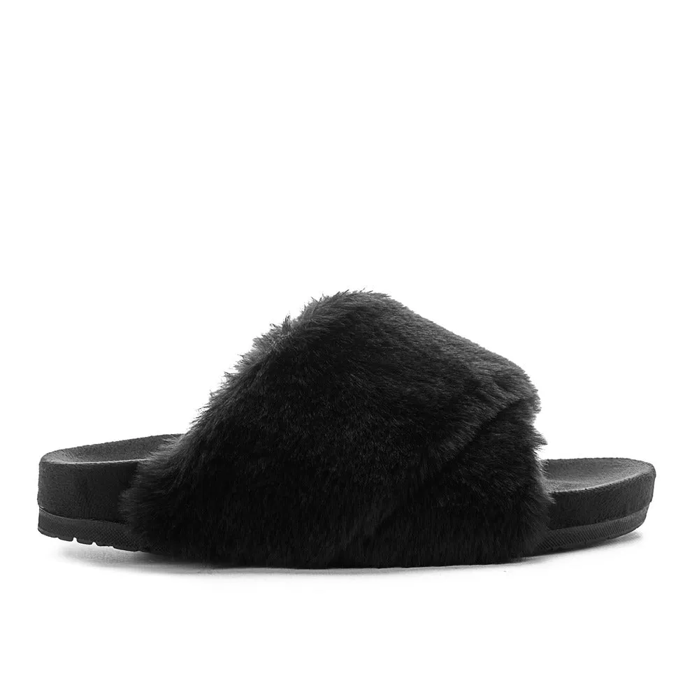 Snuggs Fuzzy crossover Slipper Black