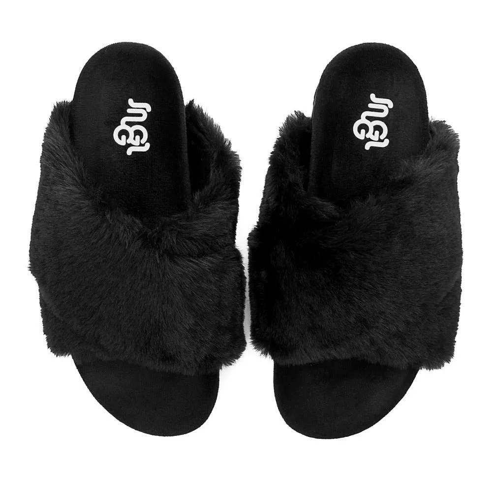 Snuggs Fuzzy crossover Slipper Black