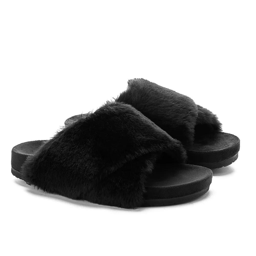 Snuggs Fuzzy crossover Slipper Black