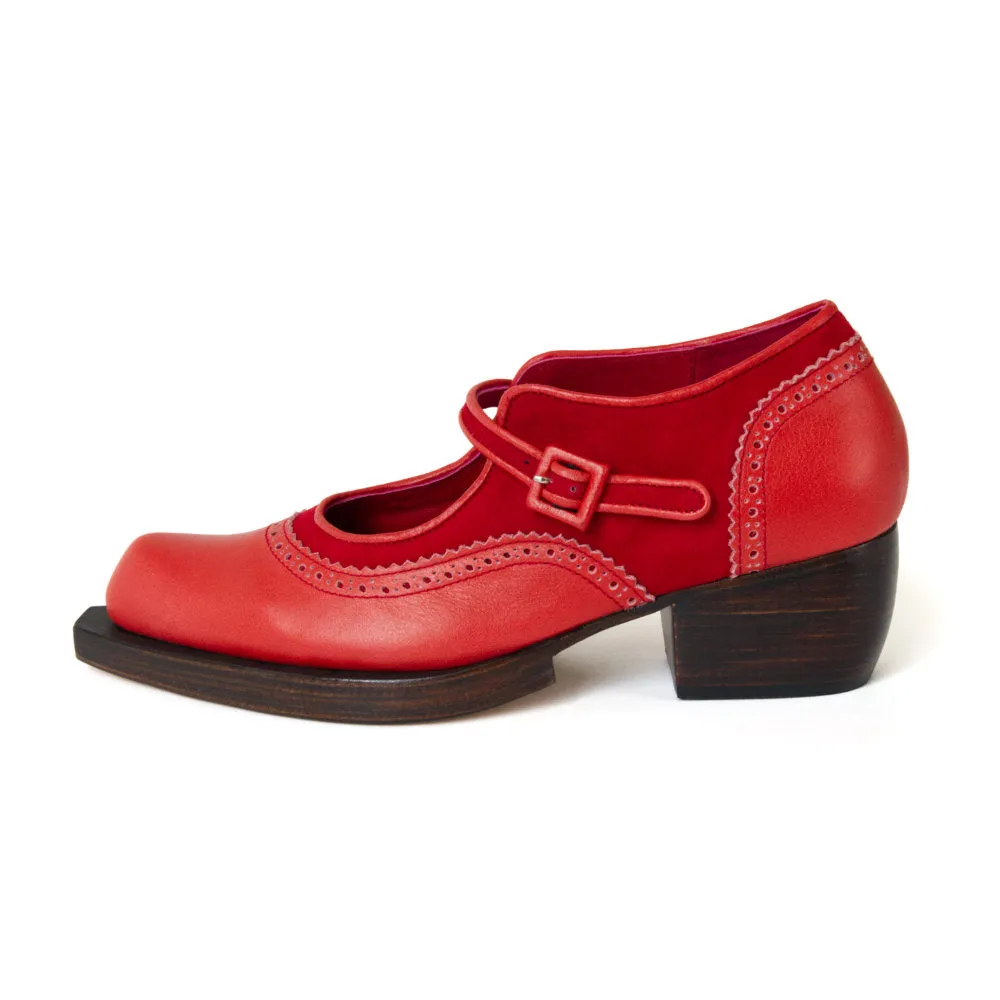 Stella - Red leather/red suede