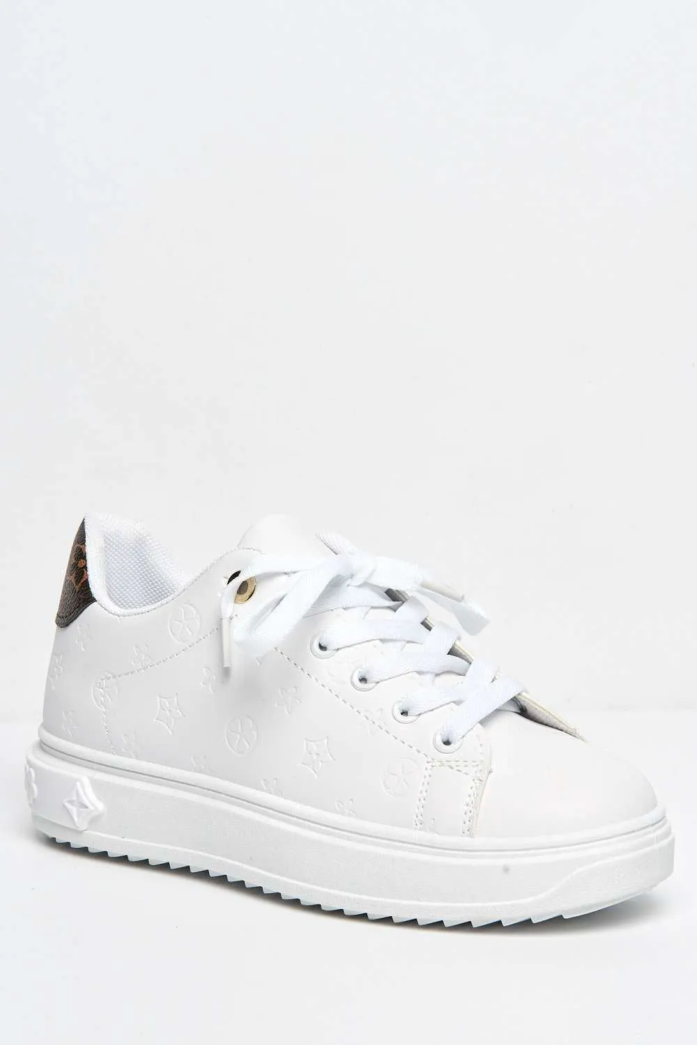 Stephanie Patterned Lace-Up Trainers in White