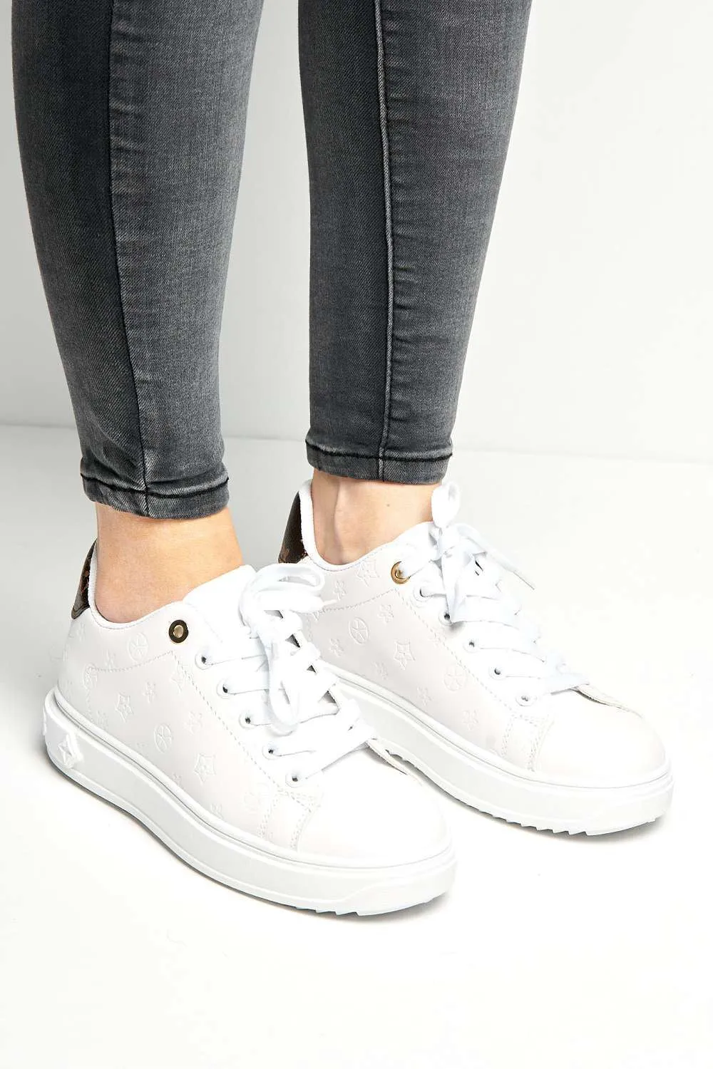 Stephanie Patterned Lace-Up Trainers in White