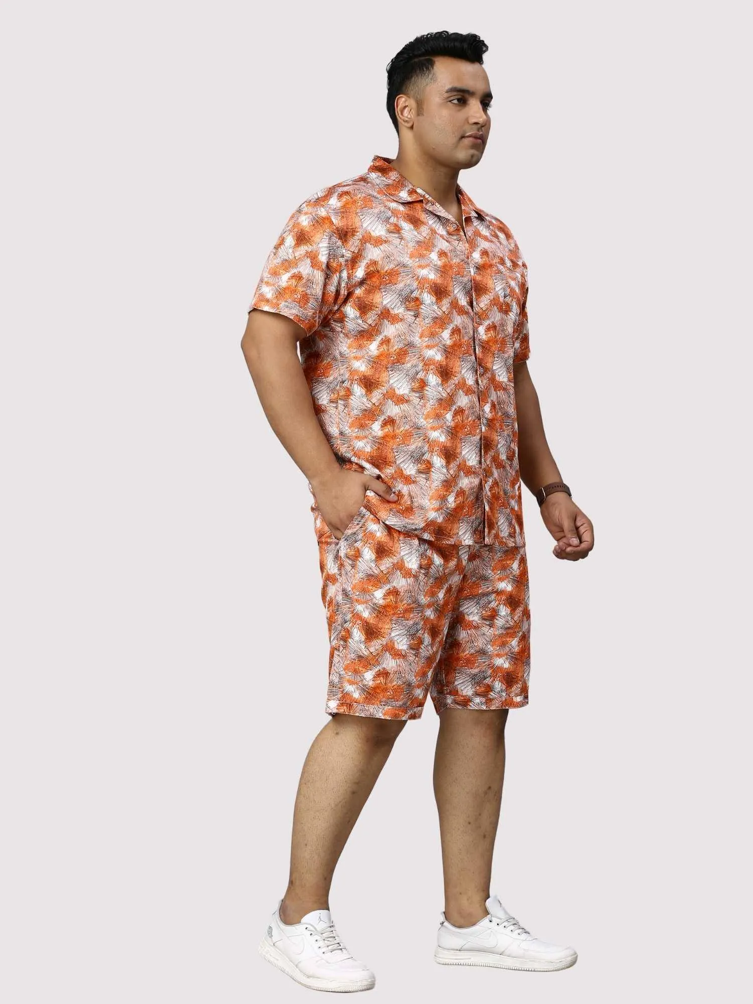 Sunrise Orange Digital Printed Half Co-Ords Men's Plus Size