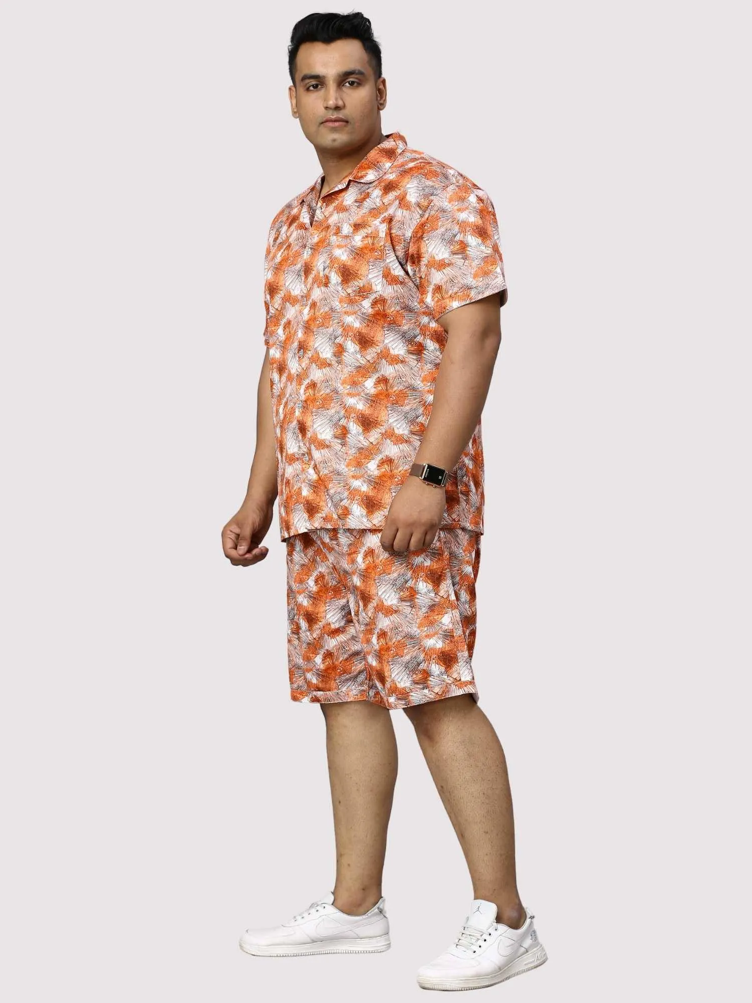 Sunrise Orange Digital Printed Half Co-Ords Men's Plus Size