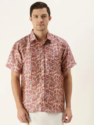 VASTRAMAY Men's Multi-color Silk Blend Printed Shirt