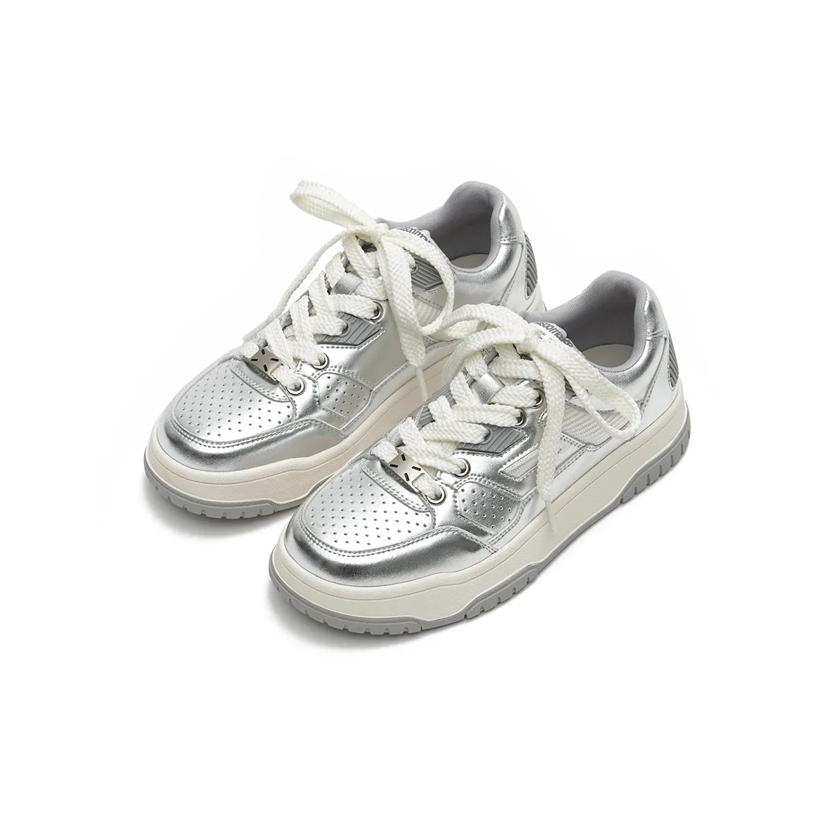 Versatile Silver Tennis Sneakers