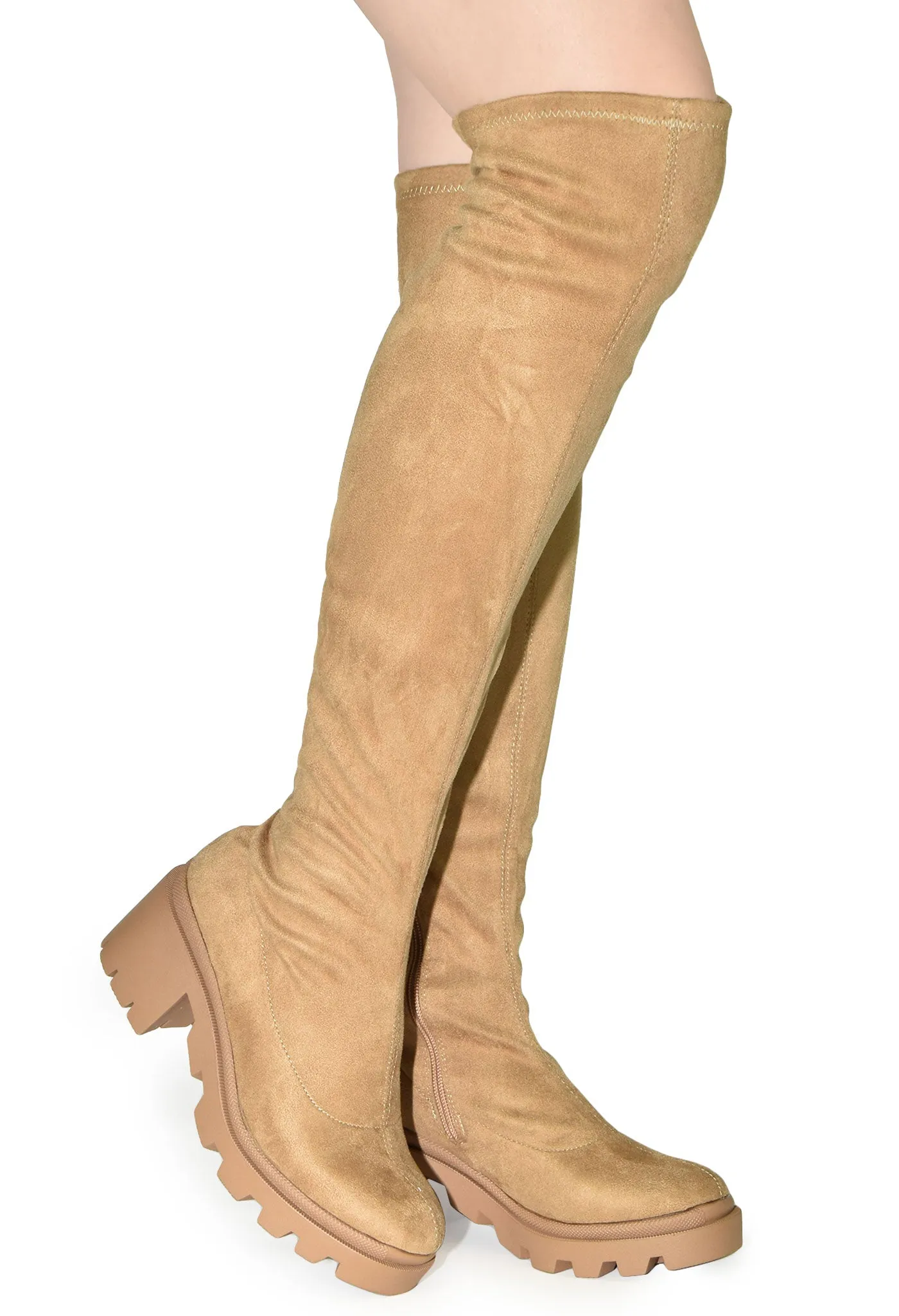 VIVICA-10 Faux Suede Over The Knee Lug Sole Boot