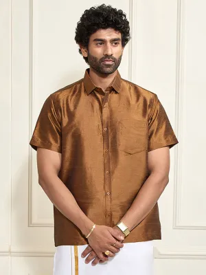 VM BY VASTRAMAY Men's Brown Silk Blend Ethnic Shirt