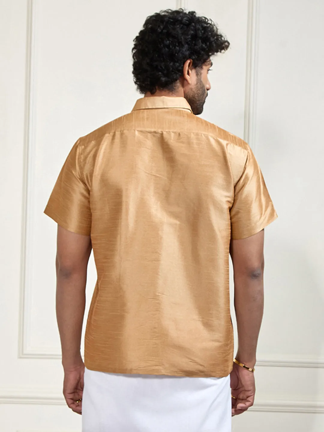 VM By VASTRAMAY Men's Gold Silk Blend Ethnic Shirt