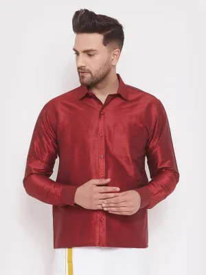 VM By VASTRAMAY Men's Maroon Silk Blend Ethnic Shirt