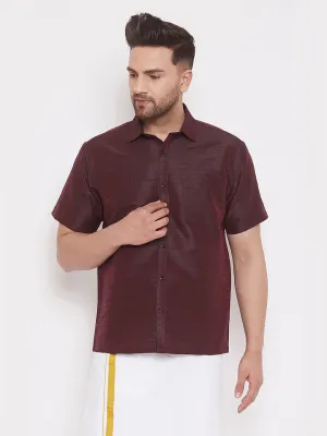 VM By VASTRAMAY Men's Wine Silk Blend Ethnic Shirt