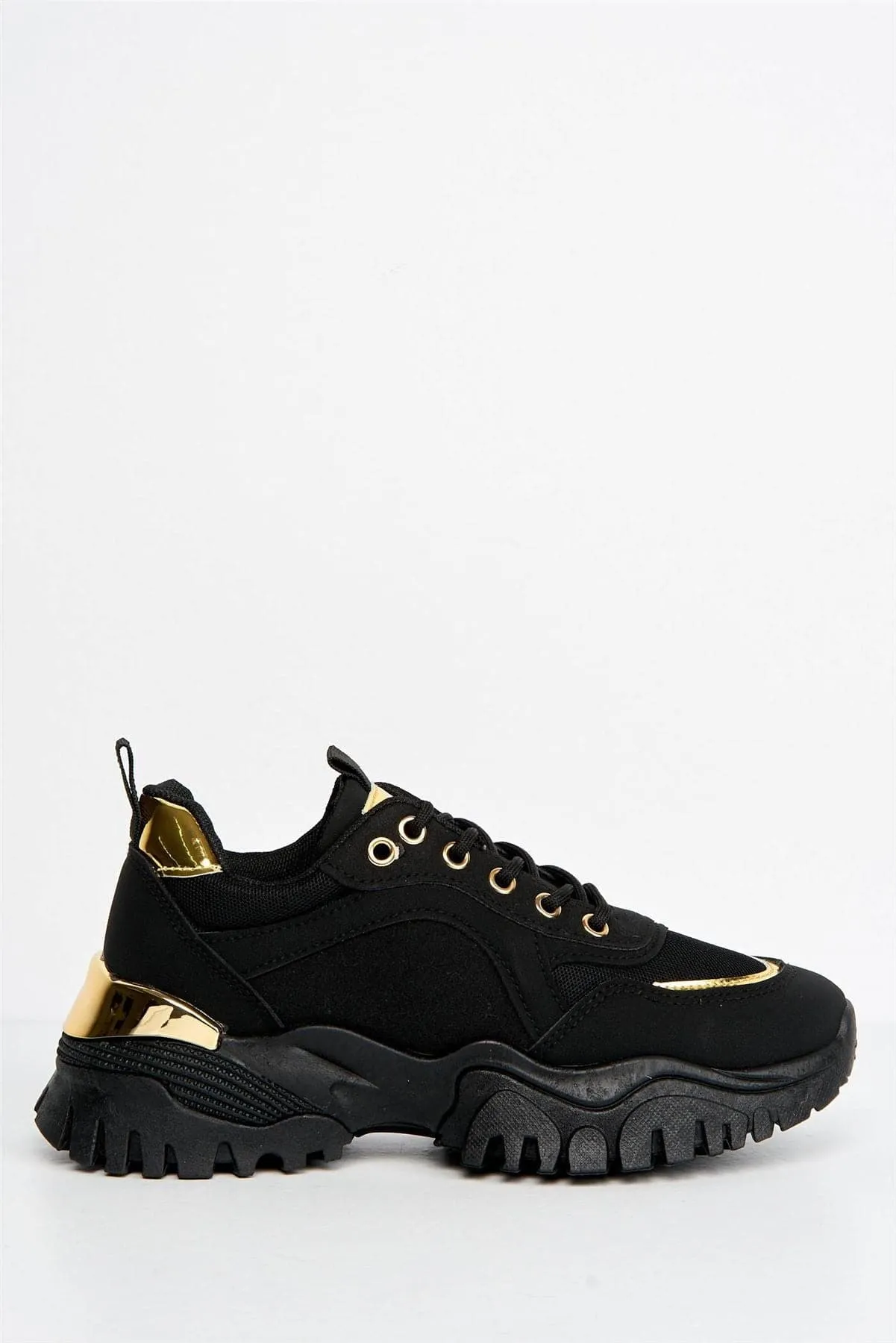 Volos Chunky Sole Gold Trim Trainer in Black