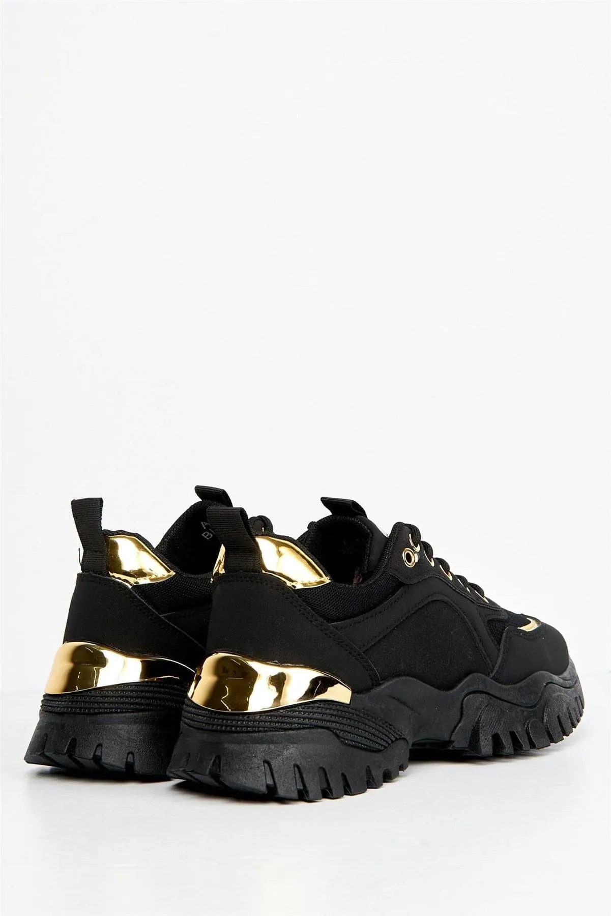 Volos Chunky Sole Gold Trim Trainer in Black