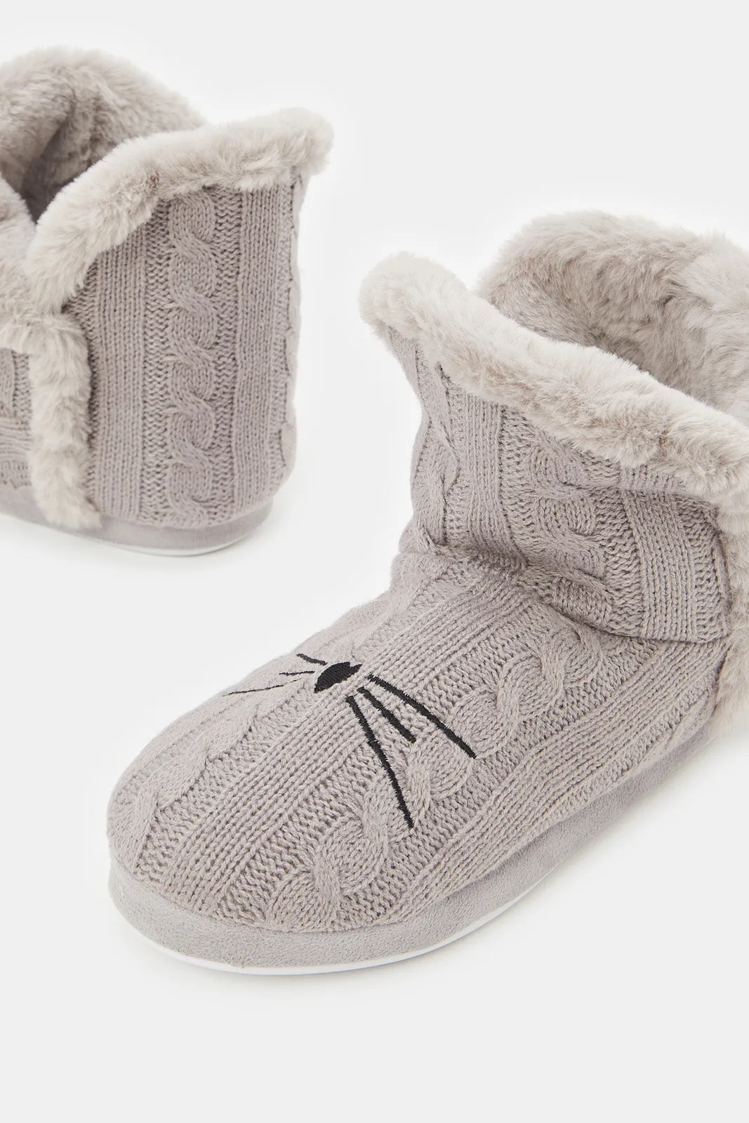 Women Grey Cable Knit Boots