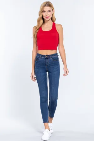 Womens-Basic Cropped Scoop Neck Tank Top