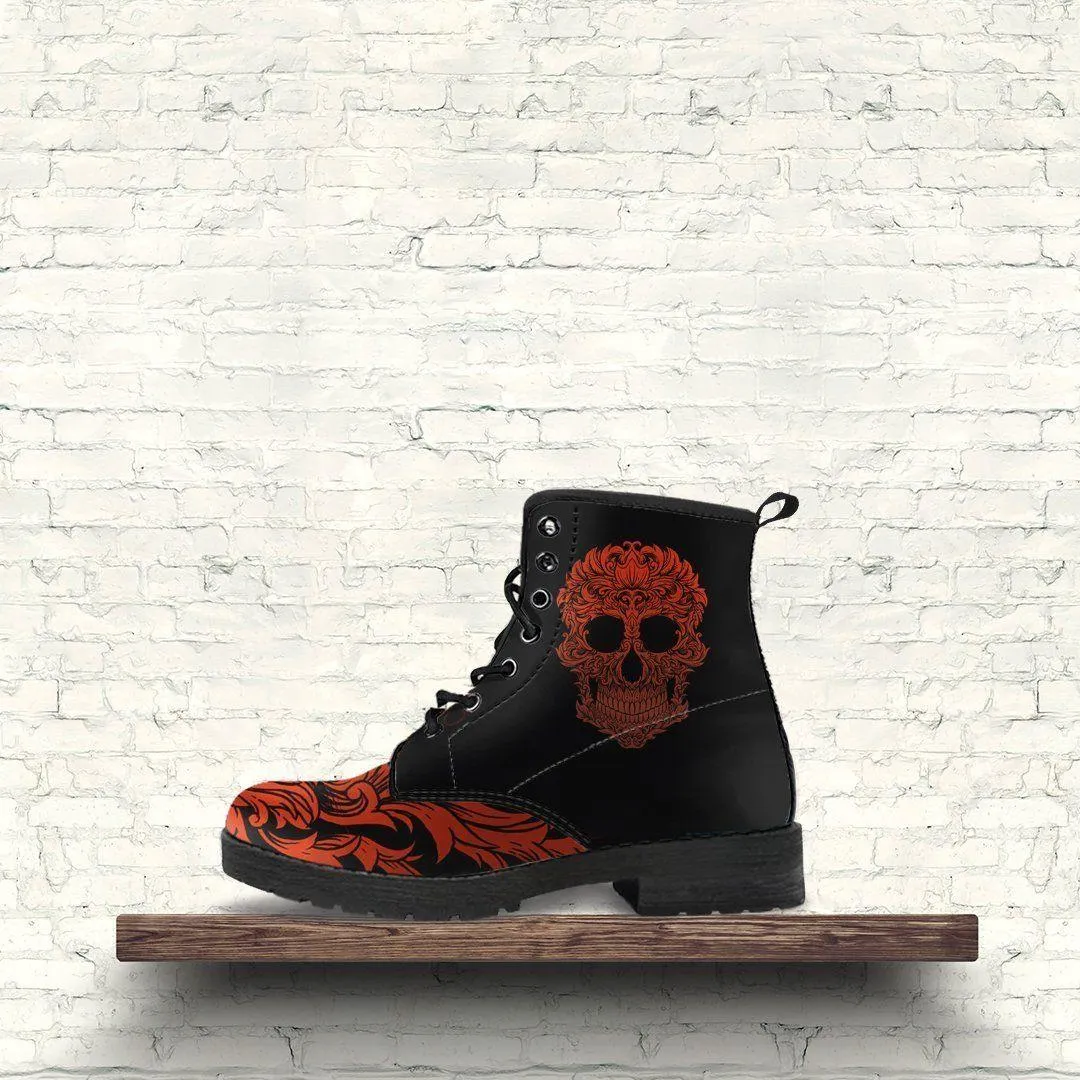 Women's Bloody Skull Boots, Vegan-Friendly Leather, Black/Red