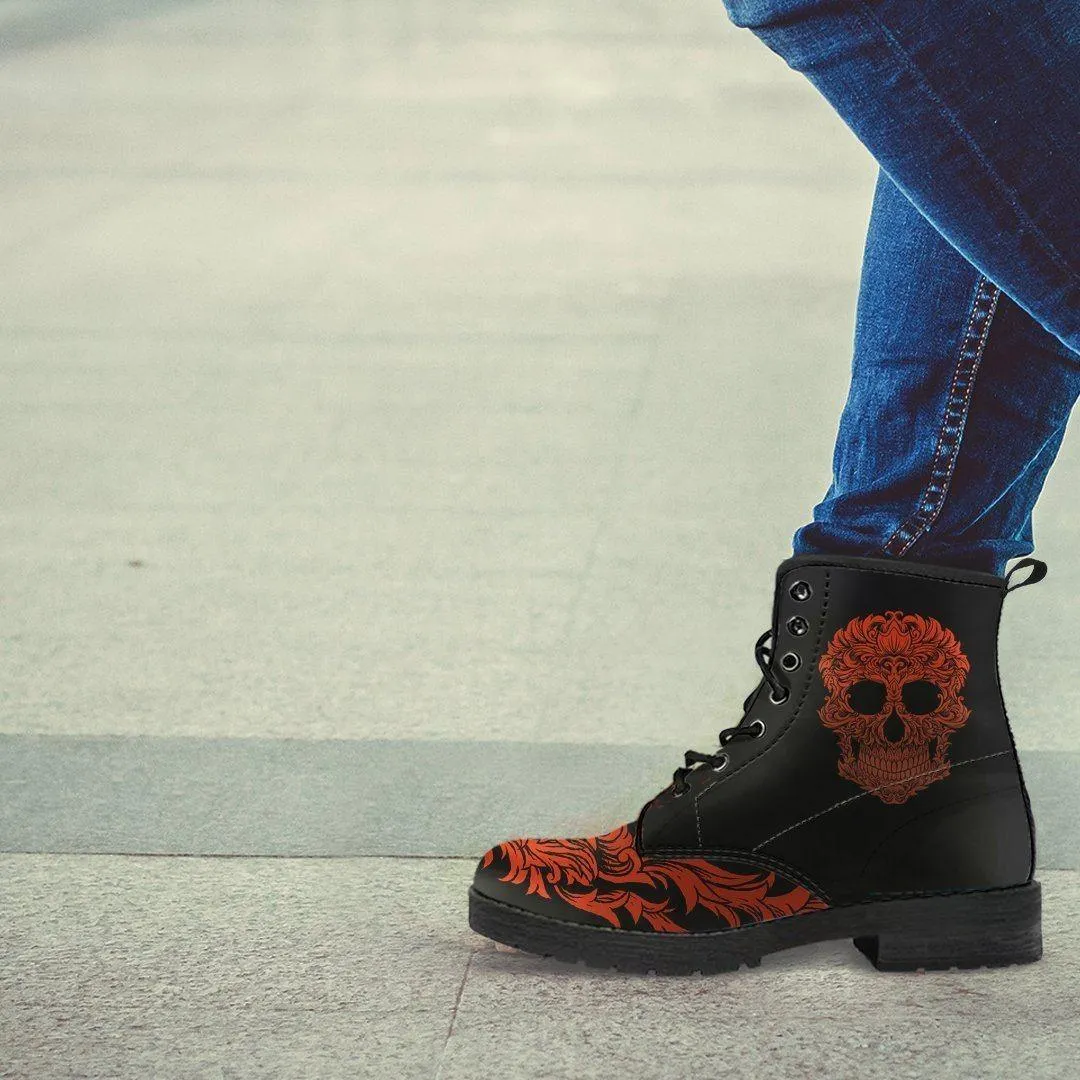 Women's Bloody Skull Boots, Vegan-Friendly Leather, Black/Red