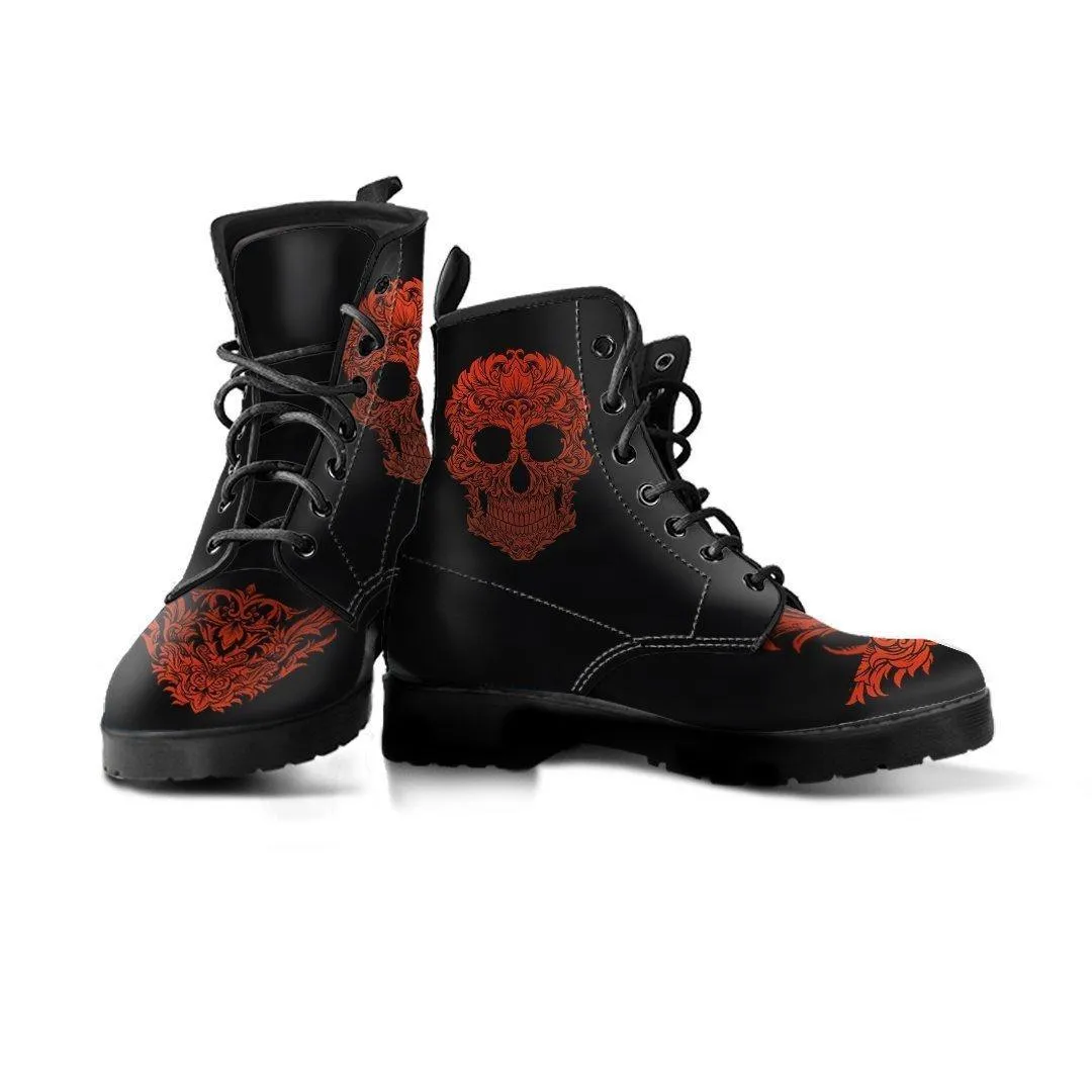 Women's Bloody Skull Boots, Vegan-Friendly Leather, Black/Red