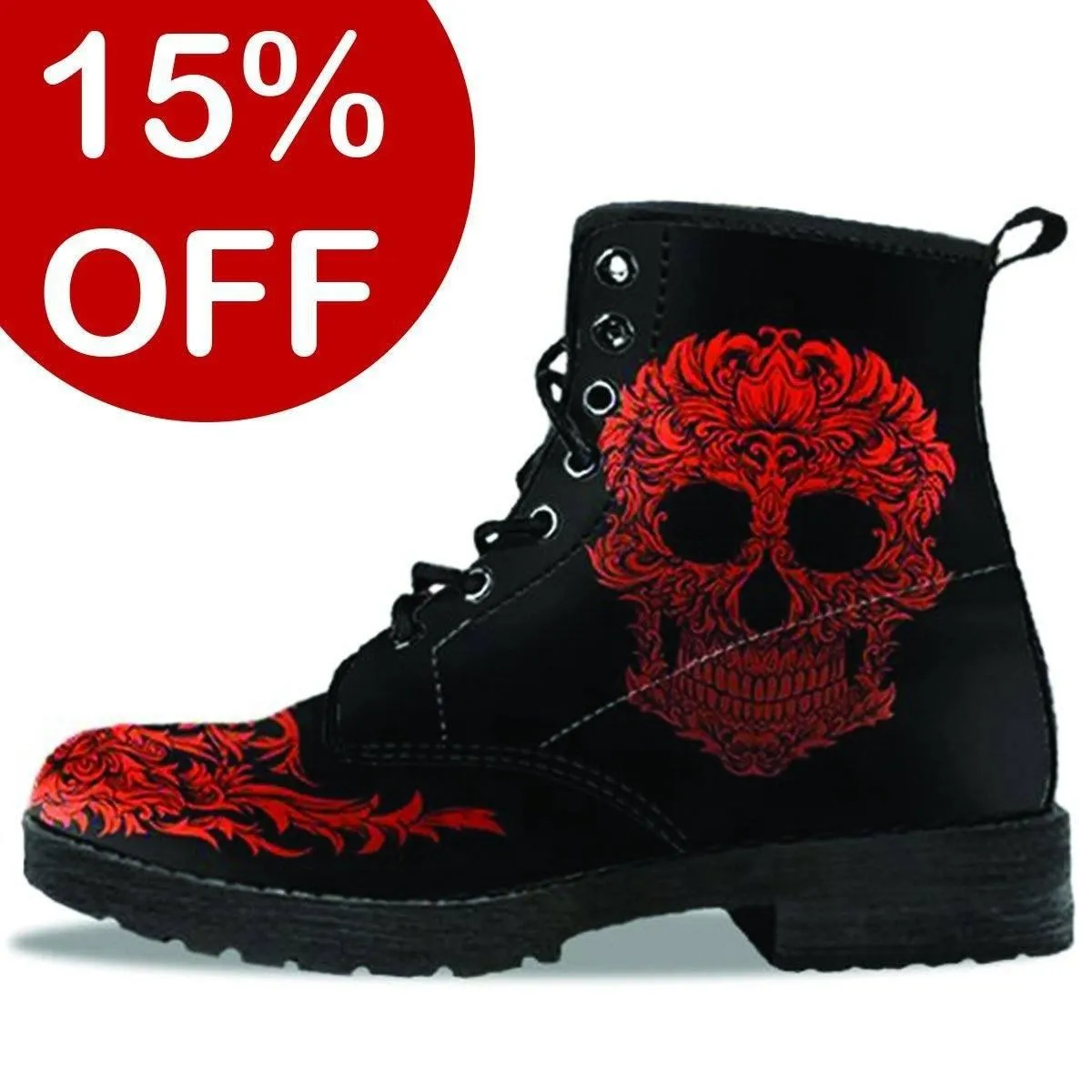 Women's Bloody Skull Boots, Vegan-Friendly Leather, Black/Red