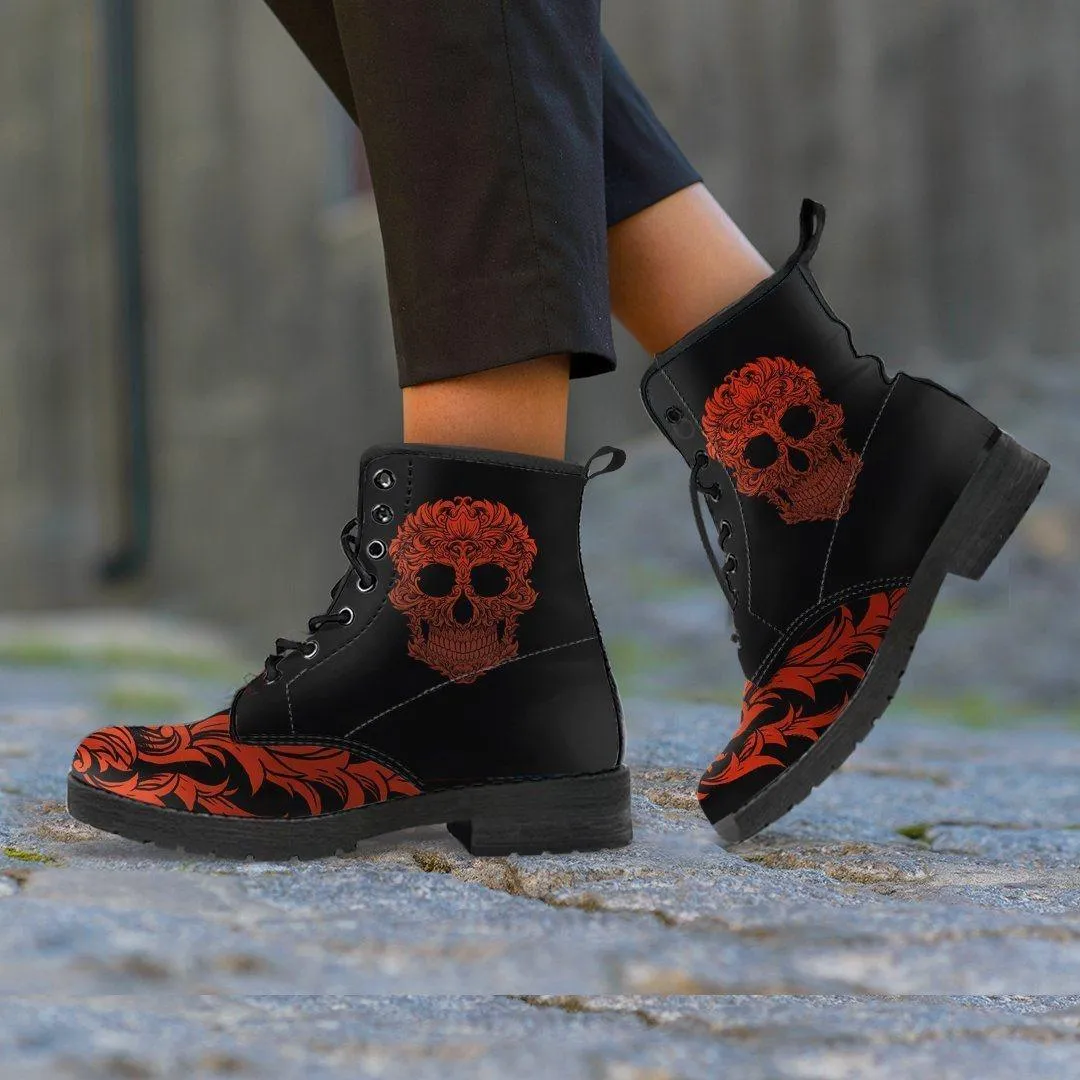 Women's Bloody Skull Boots, Vegan-Friendly Leather, Black/Red