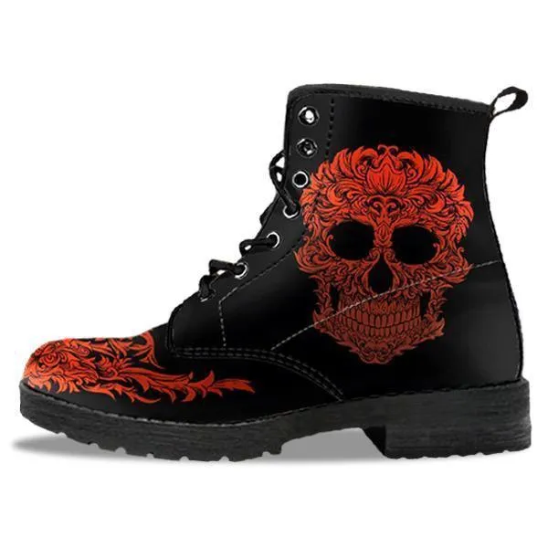 Women's Bloody Skull Boots, Vegan-Friendly Leather, Black/Red