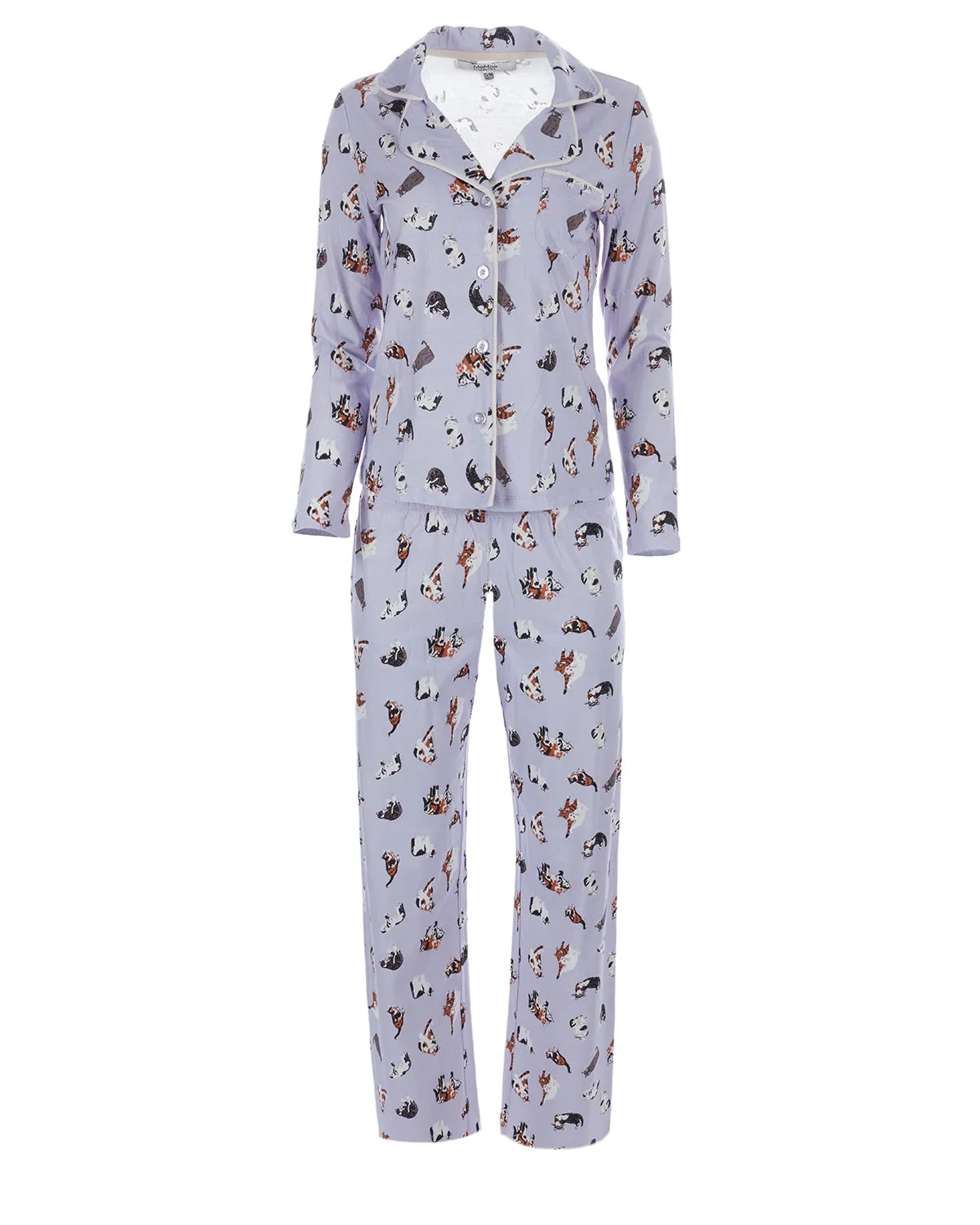 Women's Crazy Cats Notch Collar Cotton Blend Pant Pajama Set