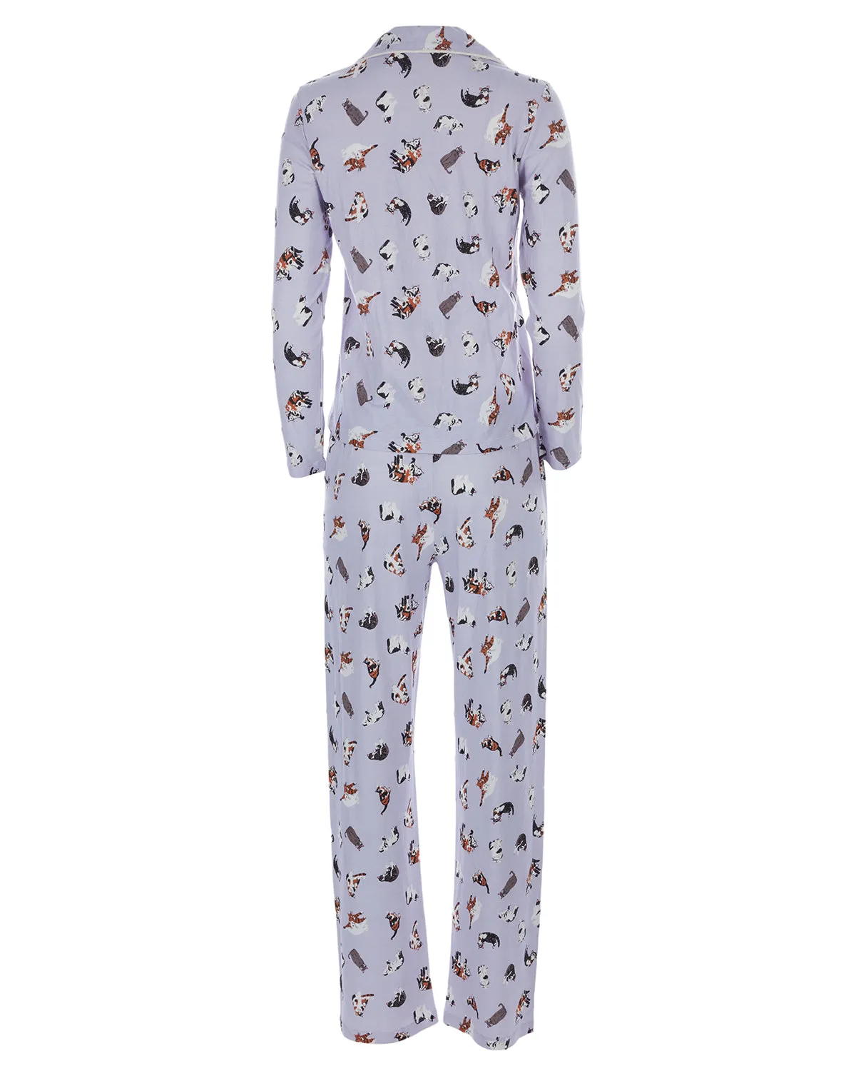 Women's Crazy Cats Notch Collar Cotton Blend Pant Pajama Set