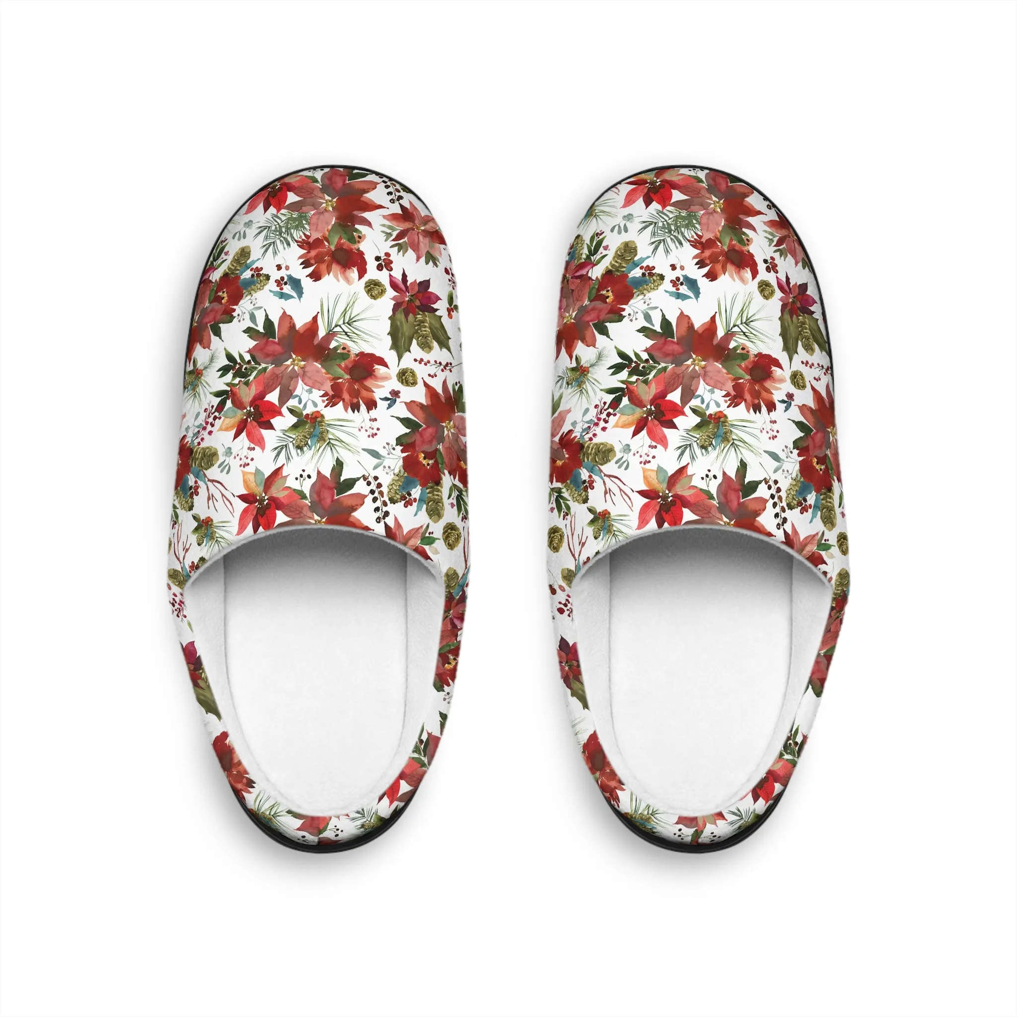 Women's Indoor Slippers - Christmas Poinsettia Botanicals Collection